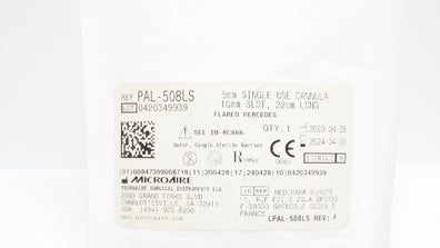 Microaire PAL-508LS 5mm Single Use Cannula 10mm Port, 22cm Long (x)